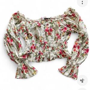 Forever 21 Floral Ruffle Blouse - Pink and Green